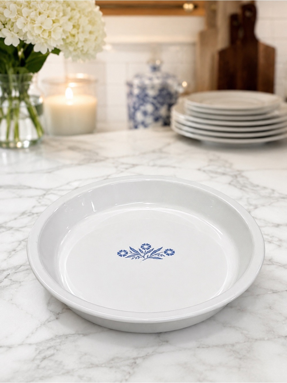 CorningWare “Blue Cornflower” Ceramic 9” Pie Pan | VTG | Collectible